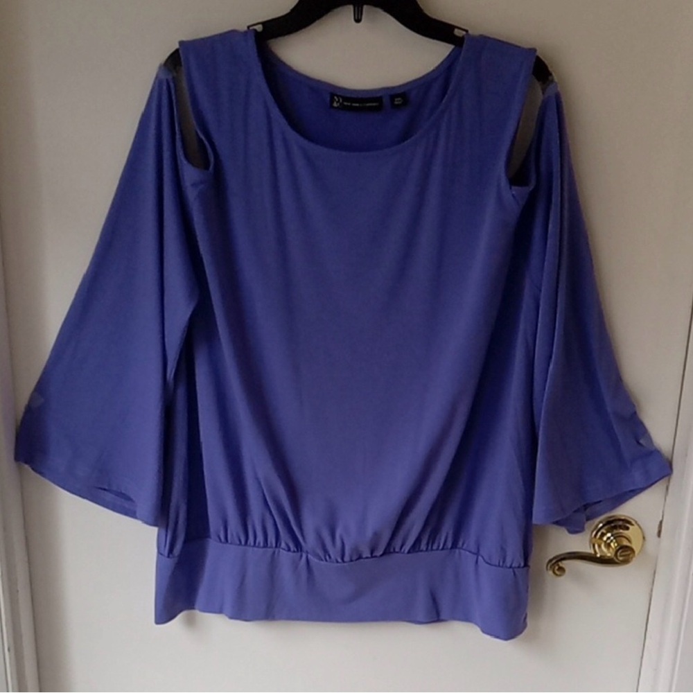 New York & Company Purple Cold-Shoulder Blouse